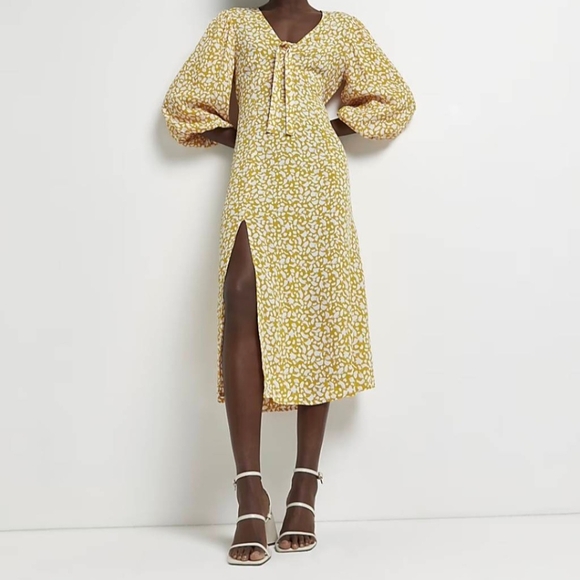 River Island Dresses & Skirts - Yellow Floral Midi Dress‎